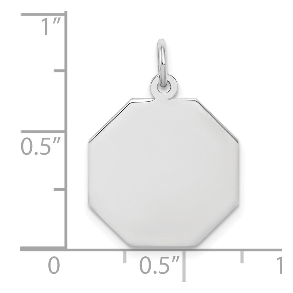 Sterling Silver Ss Rh-Plt Engraveable Octagon Polished Front/Satin Back Disc Charm