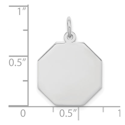 Sterling Silver Ss Rh-Plt Engraveable Octagon Polished Front/Satin Back Disc Charm
