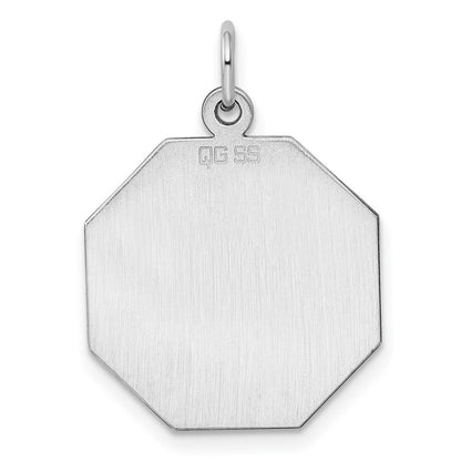 Sterling Silver Ss Rh-Plt Engraveable Octagon Polished Front/Satin Back Disc Charm