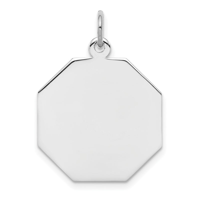 Sterling Silver Ss Rh-Plt Engraveable Octagon Polished Front/Satin Back Disc Charm
