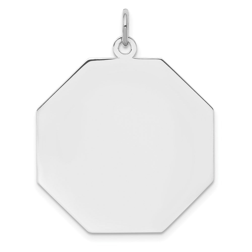 Sterling Silver Ss Rh-Plt Engraveable Octagon Polished Front/Satin Back Disc Charm