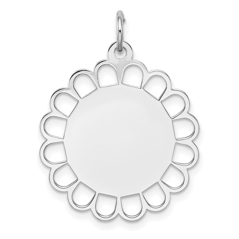 Sterling Silver Rh-Plt Engraveable Polished Front/Satin Back Disc Charm