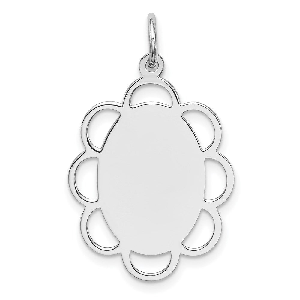 Sterling Silver Rh-Plt Engraveable Polished Front/Satin Back Disc Charm