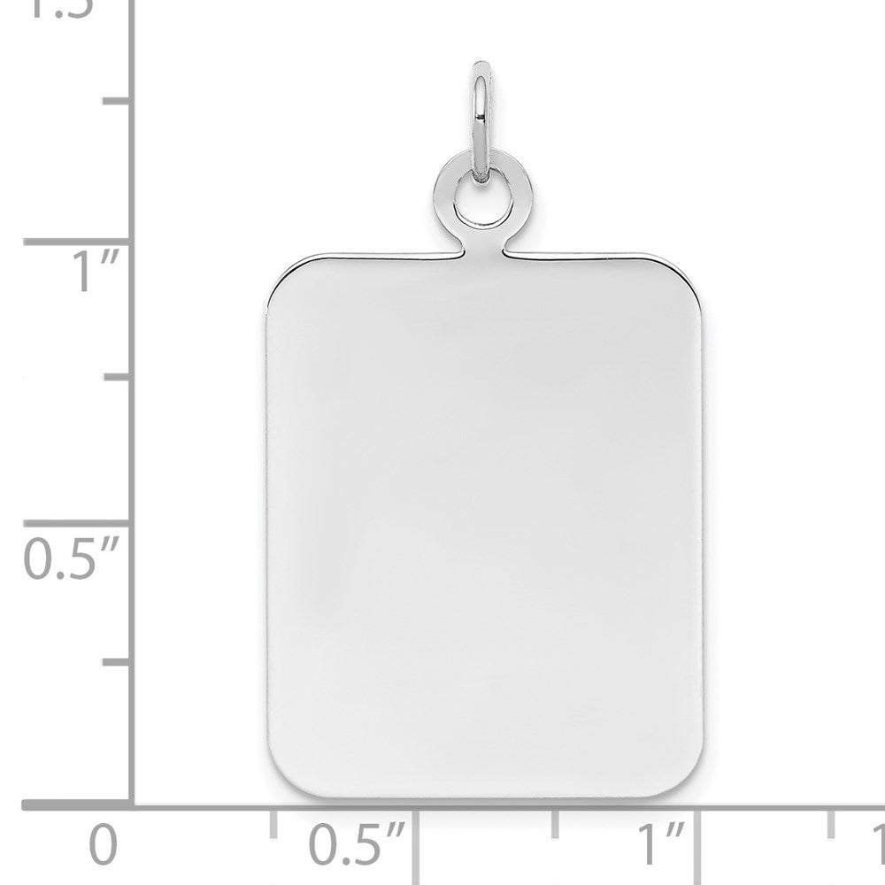 Sterling Silver Rh-Plt Engravable Rectangle Polished Front/back Disc Charm