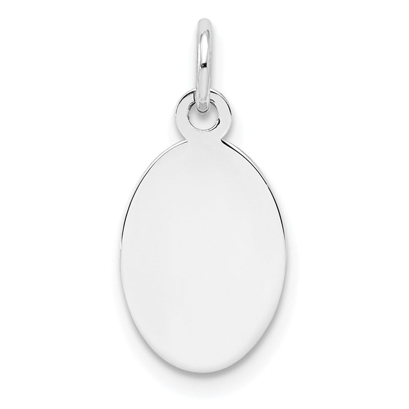 Sterling Silver Sterl Rh-Plt Engraveable Oval Polished Front/Satin Back Disc Charm