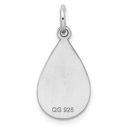 Sterling Silver Ss Rh-Plt Engraveable Teardrop Polished Front/Satin Back Disc Charm