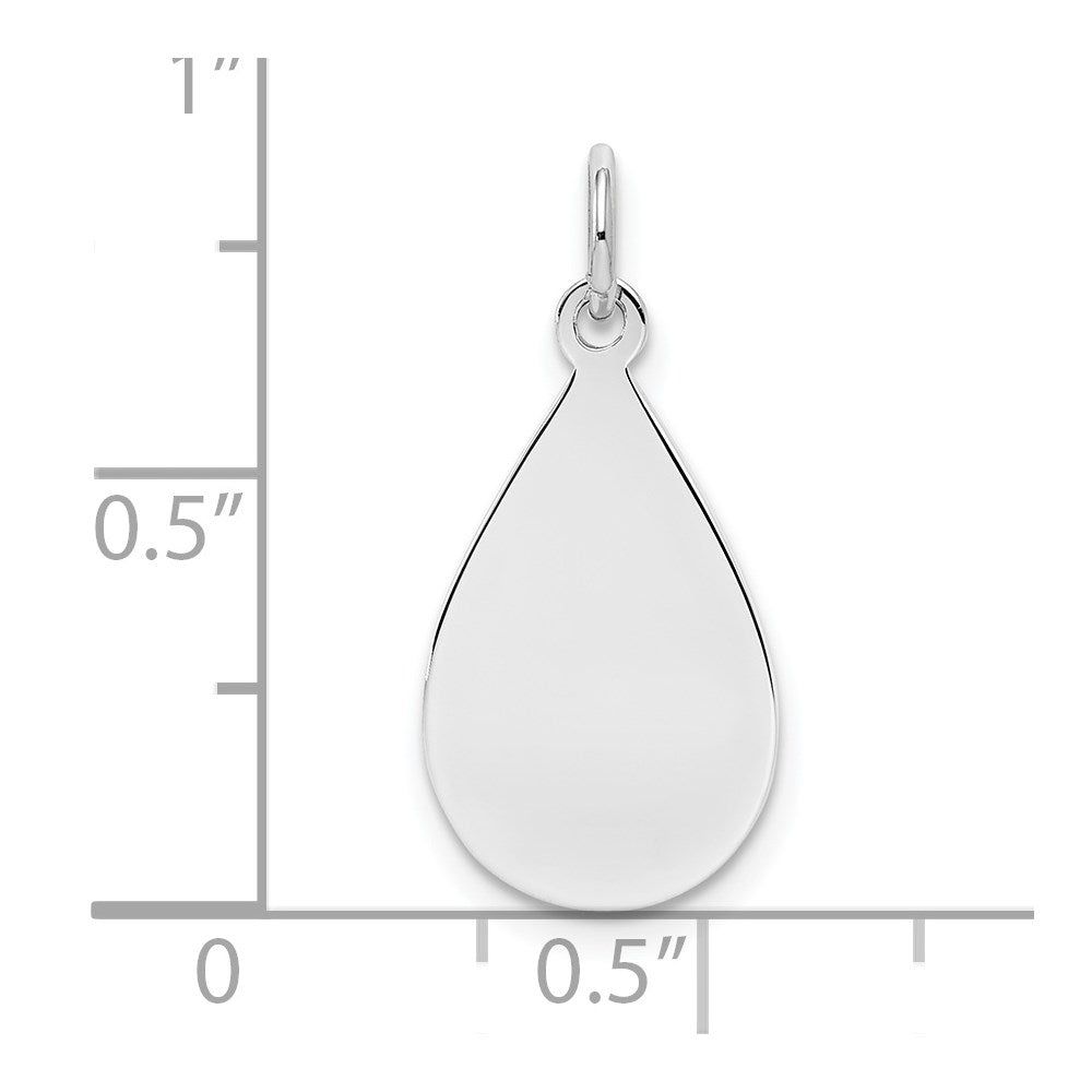 Sterling Silver Ss Rh-Plt Engraveable Teardrop Polished Front/Satin Back Disc Charm