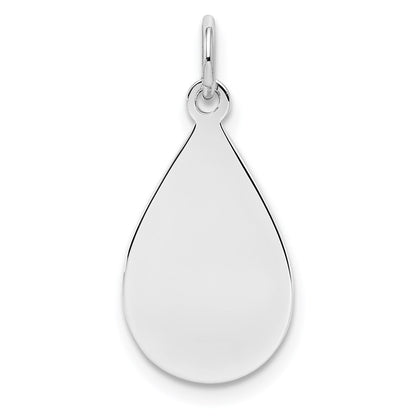 Sterling Silver Ss Rh-Plt Engraveable Teardrop Polished Front/Satin Back Disc Charm