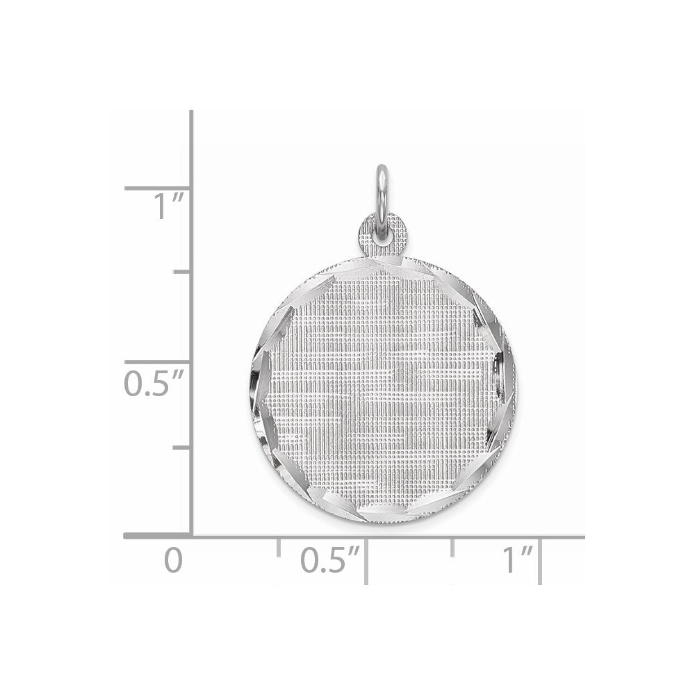 Sterling Silver Ss Rh-Plt Engraveable Round Patterned Polished Front/Satin Back Disc