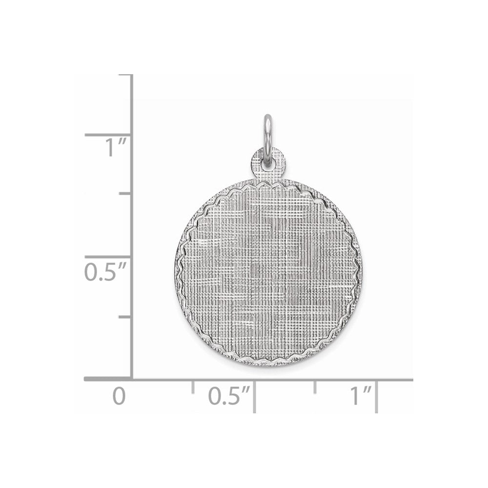 Sterling Silver Ss Rh-Plt Engraveable Round Patterned Polished Front/Satin Back Disc