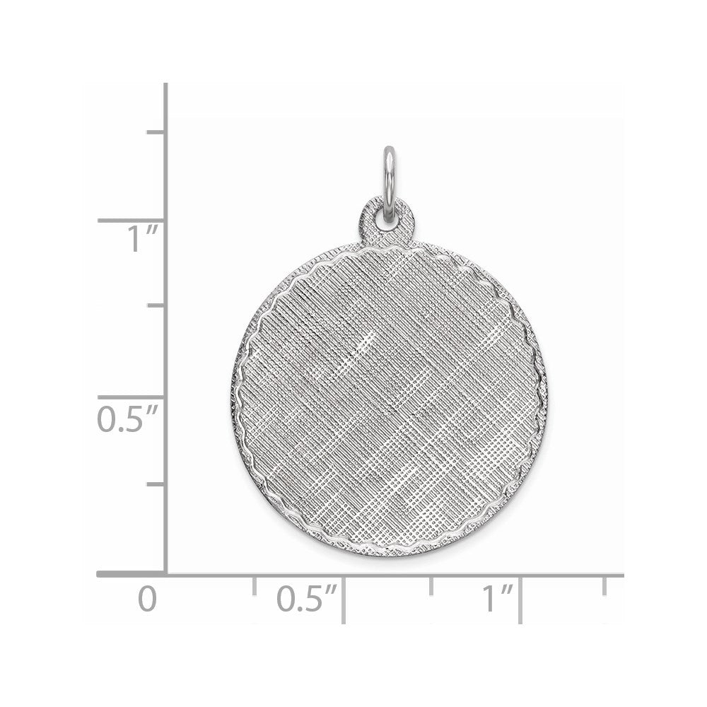 Sterling Silver Ss Rh-Plt Engraveable Round Patterned Polished Front/Satin Back Disc