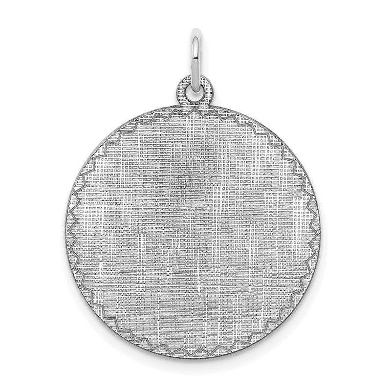 Sterling Silver Ss Rh-Plt Engraveable Round Patterned Polished Front/Satin Back Disc