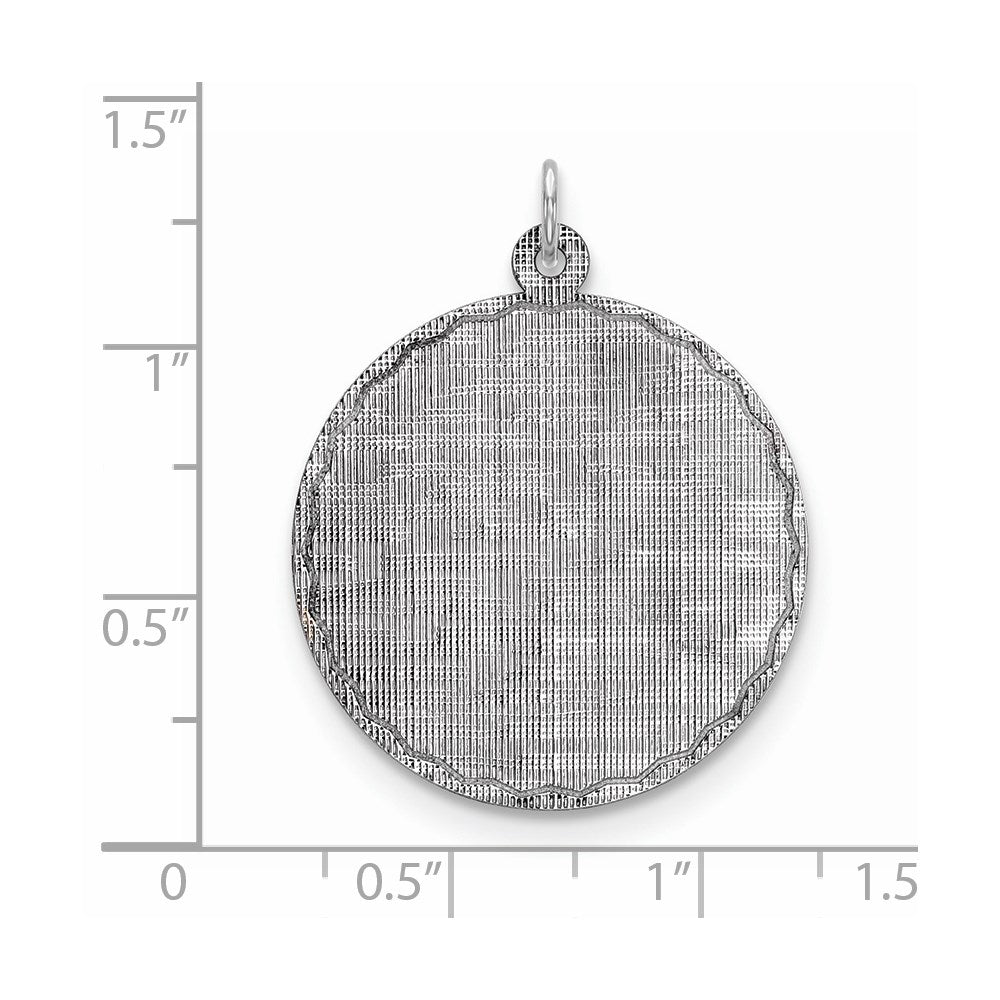 Sterling Silver Ss Rh-Plt Engraveable Round Patterned Polished Front/Satin Back Disc