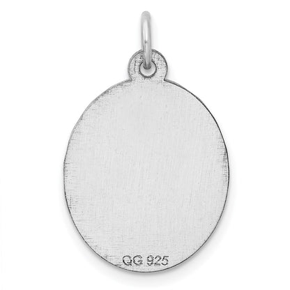 Sterling Silver Ss Rh-Plt Engraveable Oval Patterned Polished Front/Satin Back Disc Charm