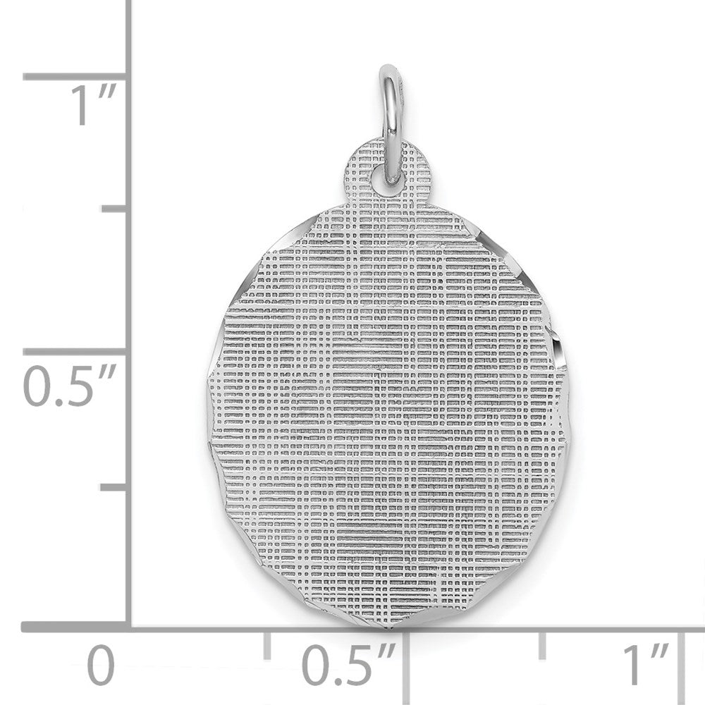 Sterling Silver Ss Rh-Plt Engraveable Oval Patterned Polished Front/Satin Back Disc Charm