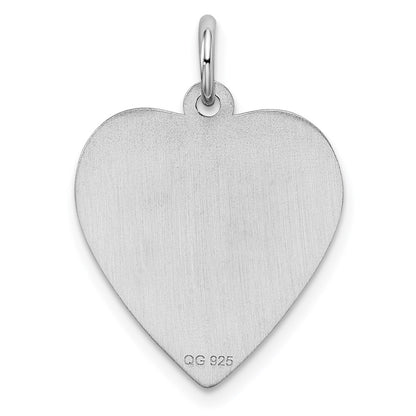 Sterling Silver Ss Rh-Plt Engraveable Heart Patterned Polished Front/Satin Back Disc