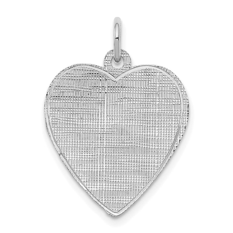 Sterling Silver Ss Rh-Plt Engraveable Heart Patterned Polished Front/Satin Back Disc