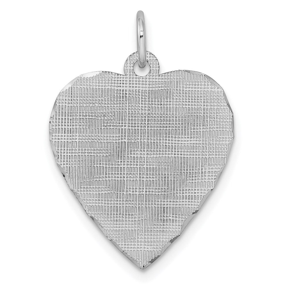 Sterling Silver Ss Rh-Plt Engraveable Heart Patterned Polished Front/Satin Back Disc