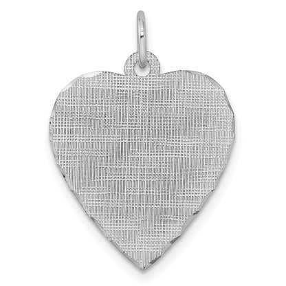 Sterling Silver Ss Rh-Plt Engraveable Heart Patterned Polished Front/Satin Back Disc