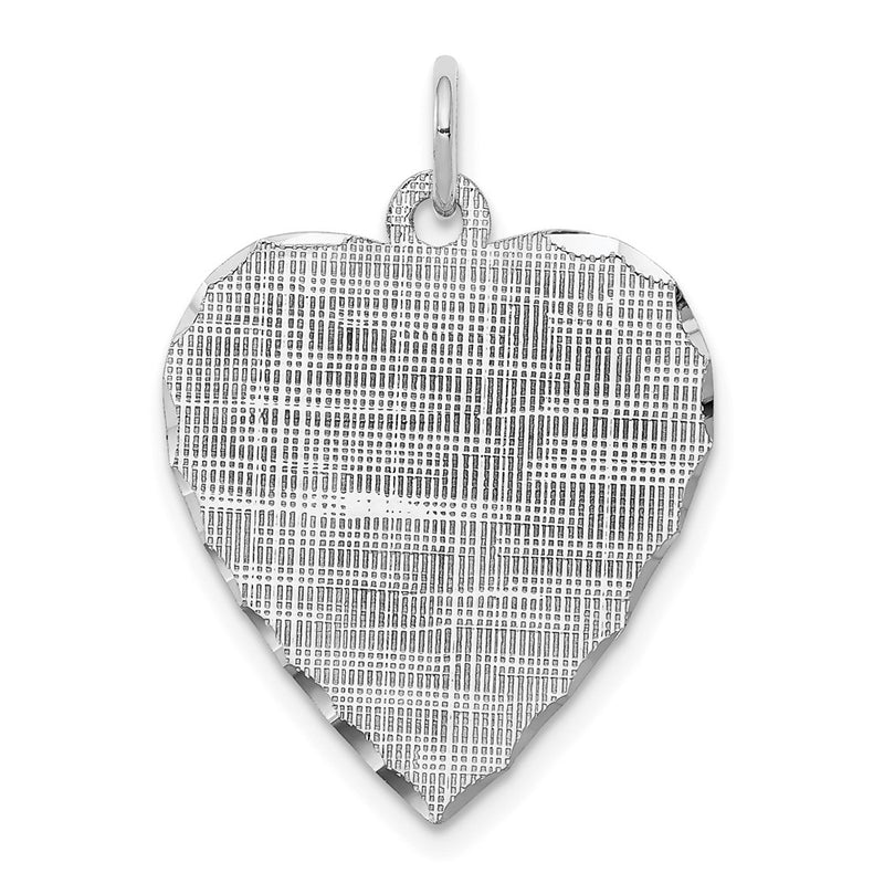 Sterling Silver Ss Rh-Plt Engraveable Heart Patterned Polished Front/Satin Back Disc