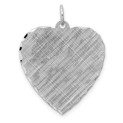 Sterling Silver Ss Rh-Plt Engraveable Heart Patterned Polished Front/Satin Back Disc
