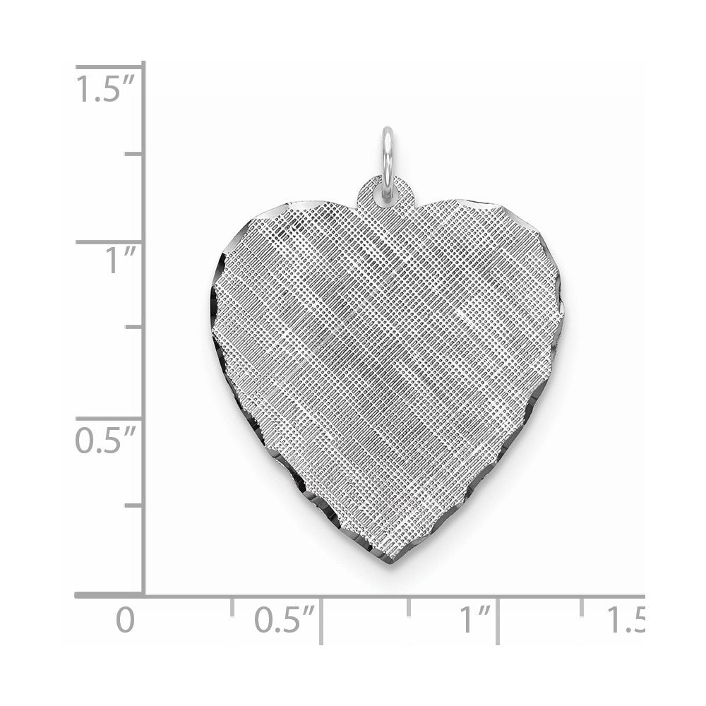 Sterling Silver Ss Rh-Plt Engraveable Heart Patterned Polished Front/Satin Back Disc