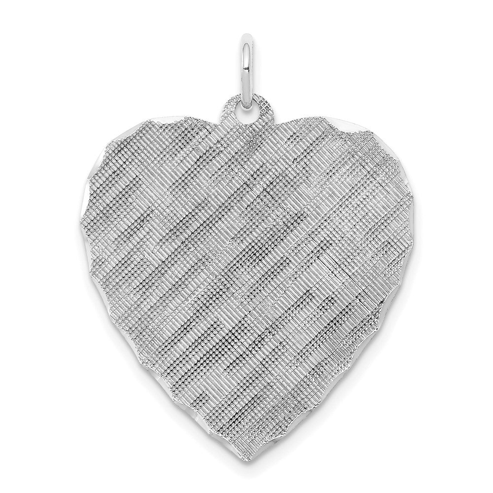 Sterling Silver Ss Rh-Plt Engraveable Heart Patterned Polished Front/Satin Back Disc
