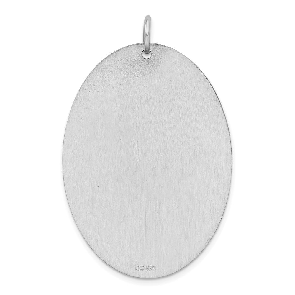 Sterling Silver Sterl Rh-Plt Engraveable Oval Polished Front/Satin Back Disc Charm