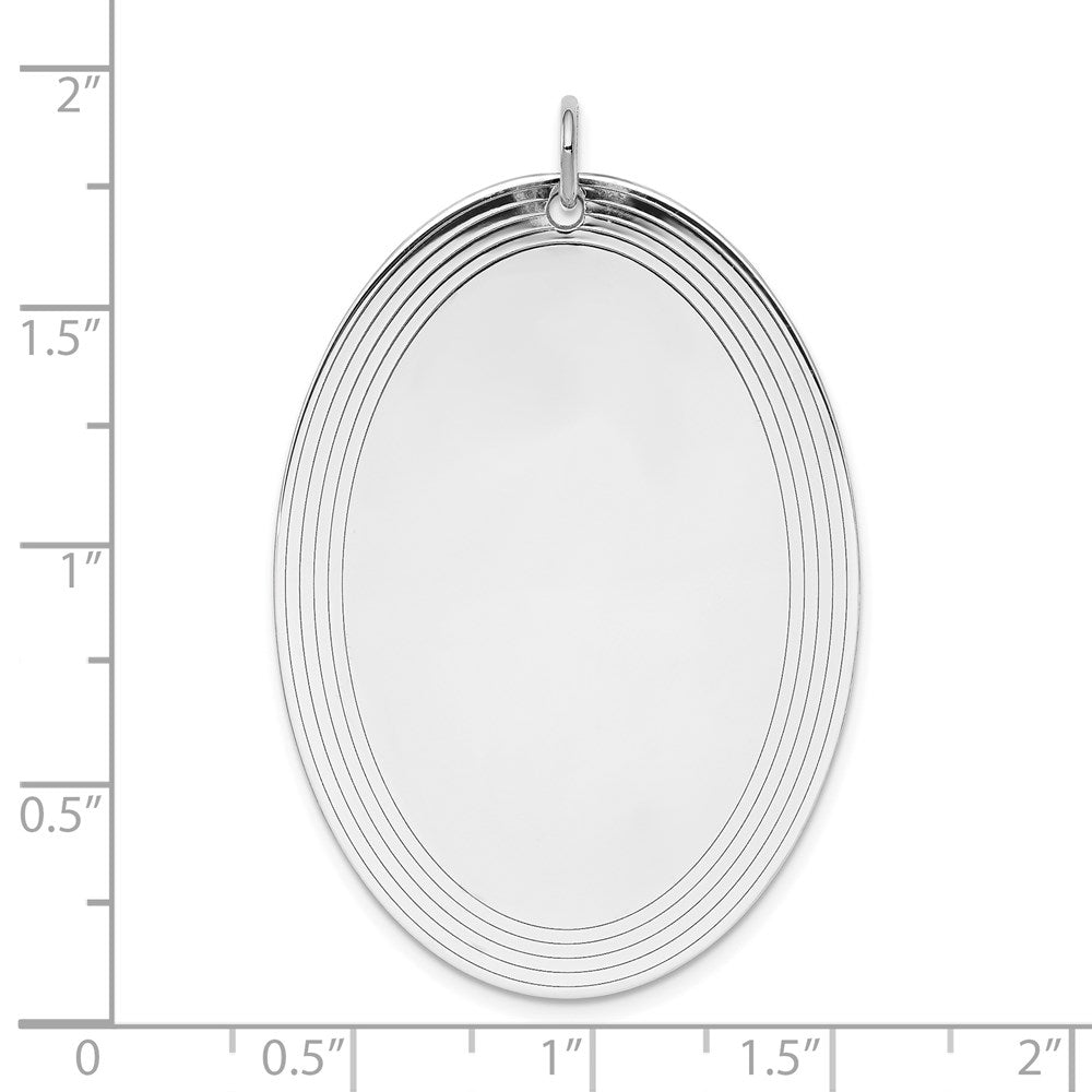 Sterling Silver Sterl Rh-Plt Engraveable Oval Polished Front/Satin Back Disc Charm