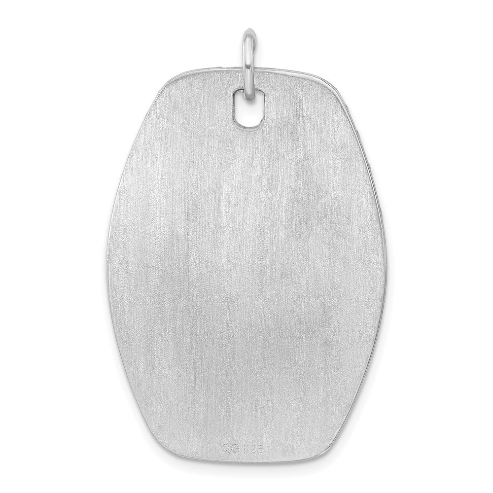 Sterling Silver Rhodium-Plated Engraveable Polished & Striped Front/Satin Back Disc Charm