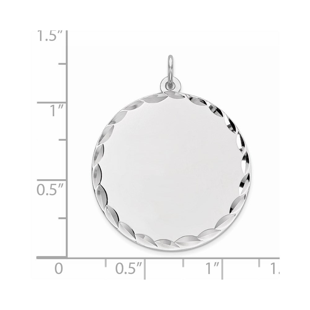 Sterling Silver Rhodium Plated Eng. Round Polished Front/back Disc Charm