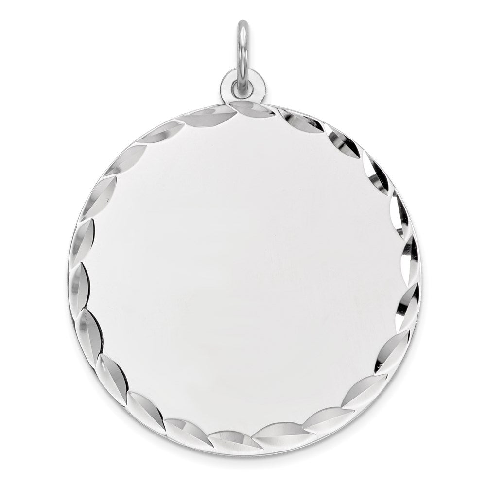 Sterling Silver Rhodium Plated Eng. Round Polished Front/back Disc Charm