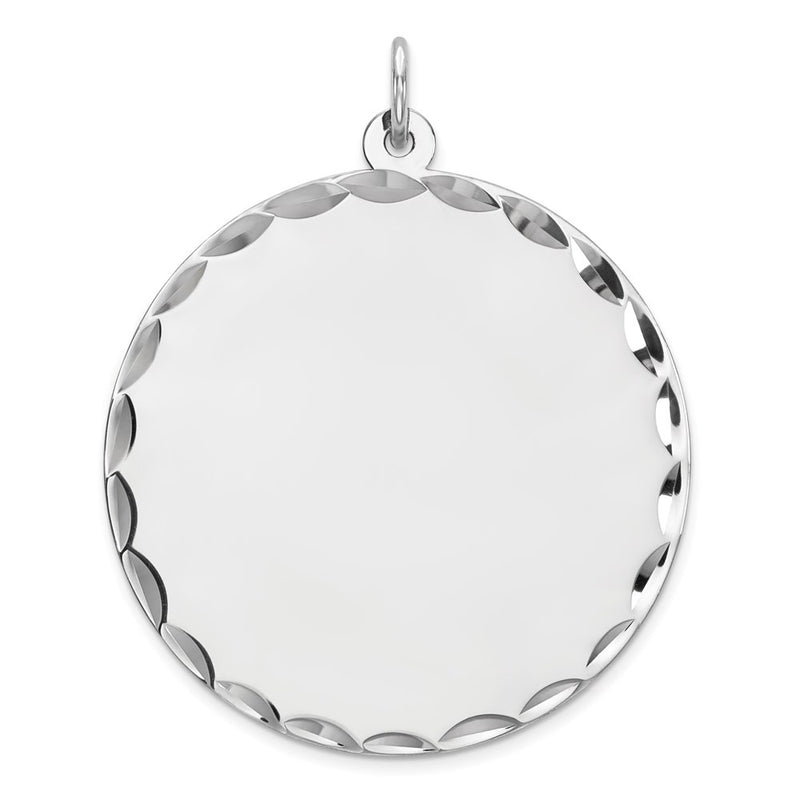 Sterling Silver Rhodium Plated Eng. Round Polished Front/back Disc Charm
