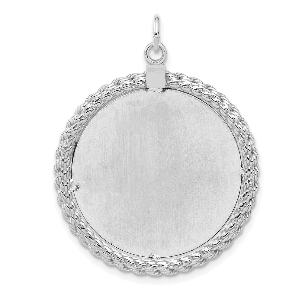 Sterling Silver Rhod-Plated Eng. Rnd W/Rope Polish Front/Satin Back Disc