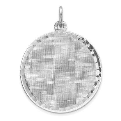 Sterling Silver Rhod-Plated Eng. Rnd Patterned Polish Front/Satin Back Disc