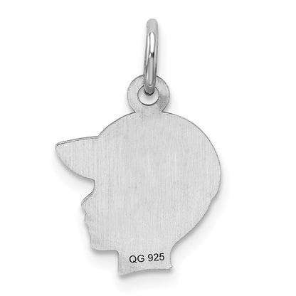 Sterling Silver Rhod-Plate Red Enamel Right Facing Boy Head Disc Charm