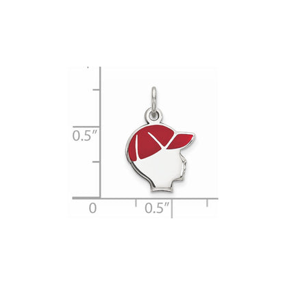 Sterling Silver Rhod-Plate Red Enamel Right Facing Boy Head Disc Charm