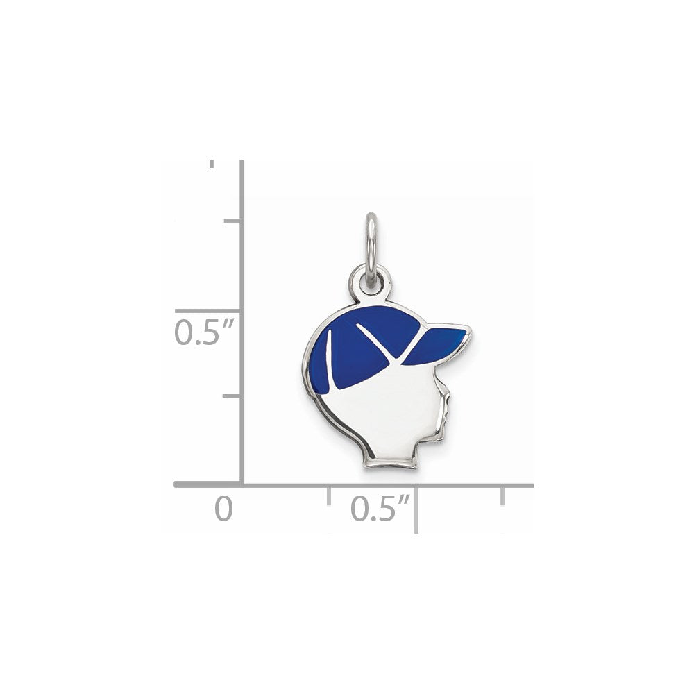 Sterling Silver Rhod-Plate Blue Enamel Right Facing Boy Head Disc Charm