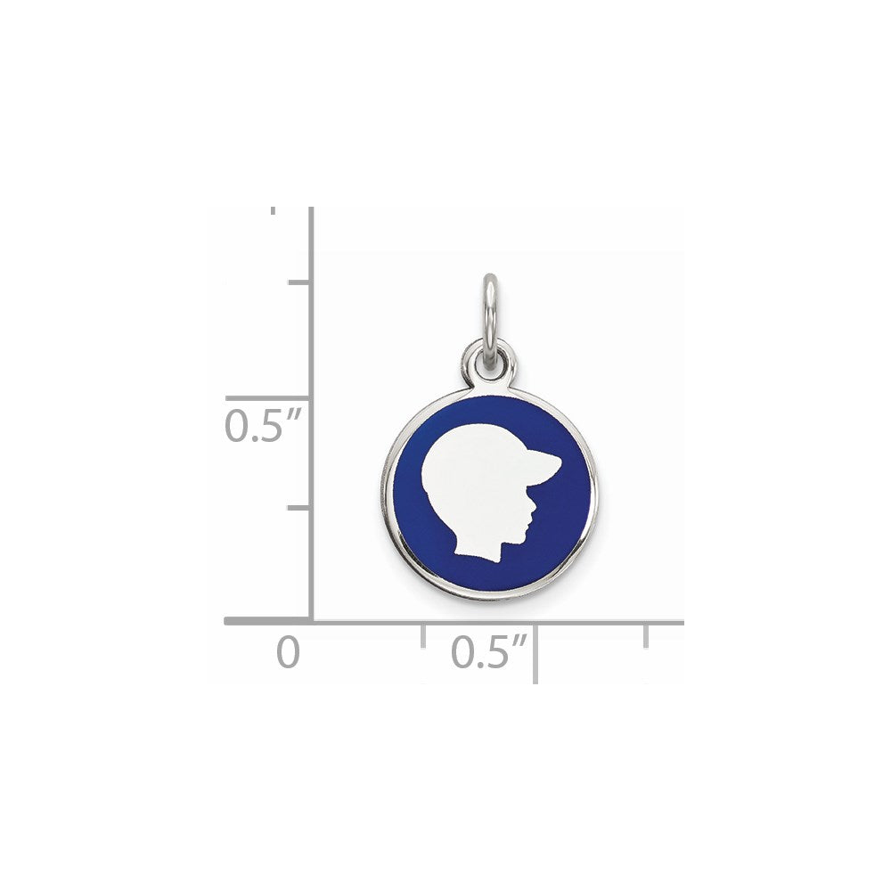 Sterling Silver Rhod-Plate Blue Enamel Right Facing Boy Head Disc Charm