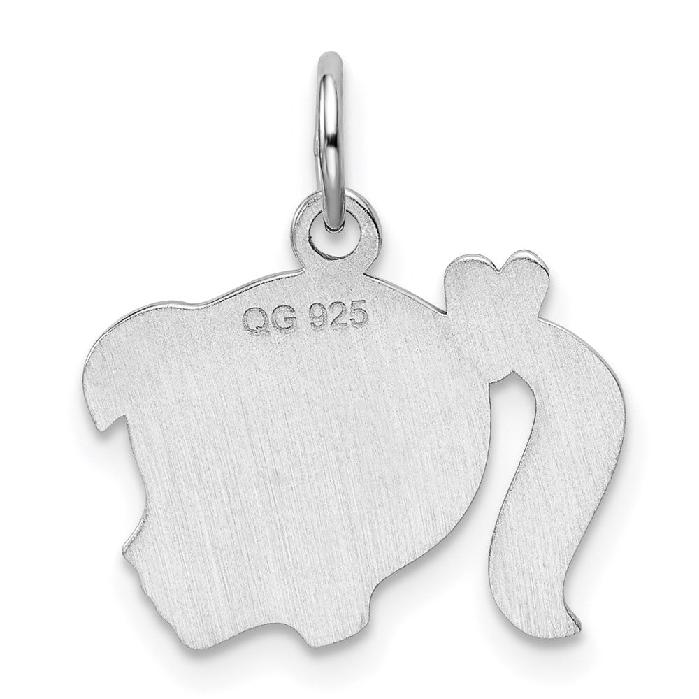 Sterling Silver Rhod-Plate Pink Enamel Right Facing Girl Head Disc Charm