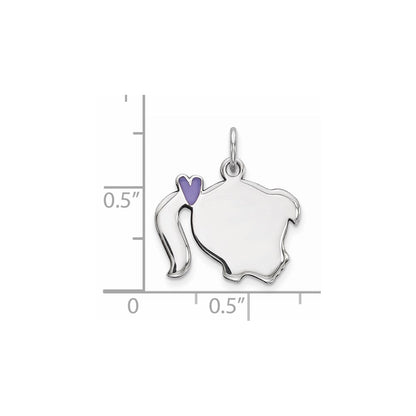 Sterling Silver Rhod-Plate Purple Enamel Right Facing Girl Head Disc Charm