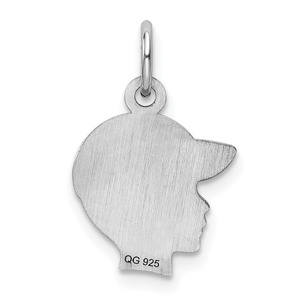 Sterling Silver Rhod-Plate Red Enamel Left Facing Boy Head Disc Charm