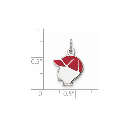 Sterling Silver Rhod-Plate Red Enamel Left Facing Boy Head Disc Charm