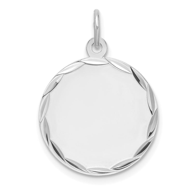 Sterling Silver Rhodium Plated Eng. Rnd Polish Front/satin Back Disc Charm