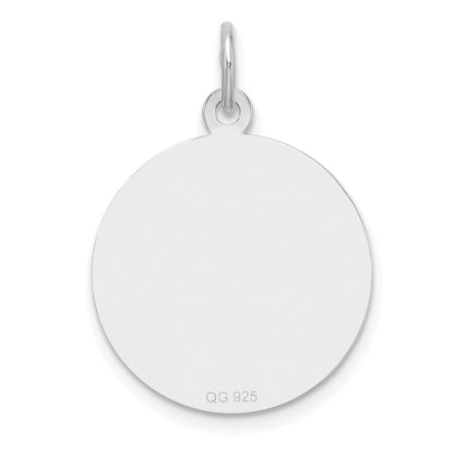 Sterling Silver Rhodium Plated Eng. Rnd Polish Front & Back Disc Charm