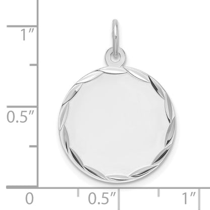 Sterling Silver Rhodium Plated Eng. Rnd Polish Front & Back Disc Charm