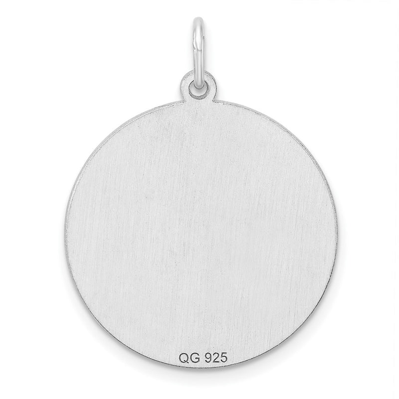 Sterling Silver Rhodium Plated Eng. Rnd Polish Front/satin Back Disc Charm