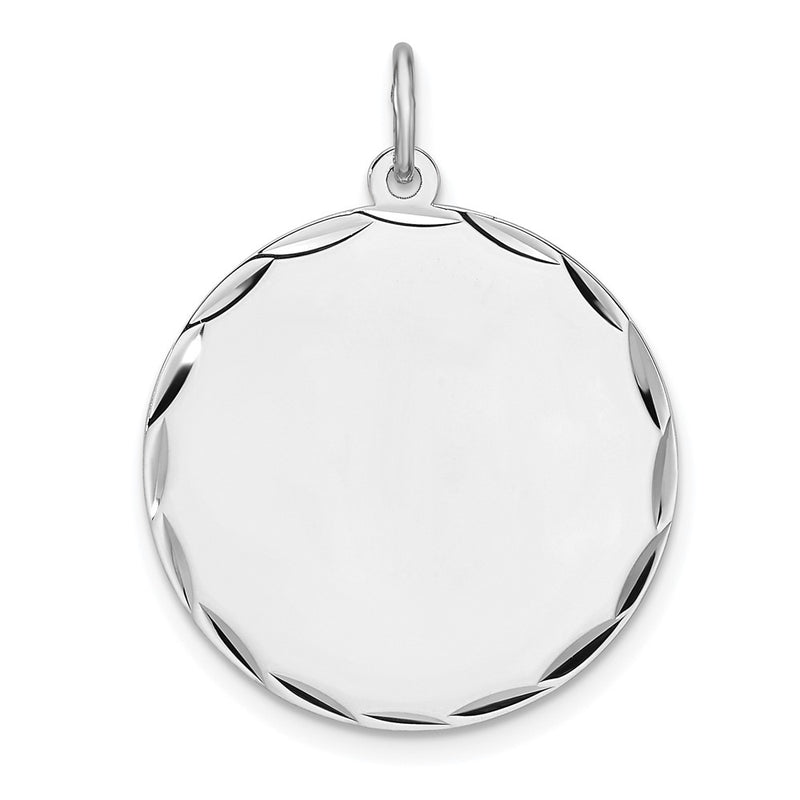 Sterling Silver Rhodium Plated Eng. Rnd Polish Front/satin Back Disc Charm
