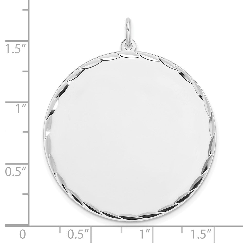 Sterling Silver Rhodium Plated Eng. Round Polished Front/back Disc Charm