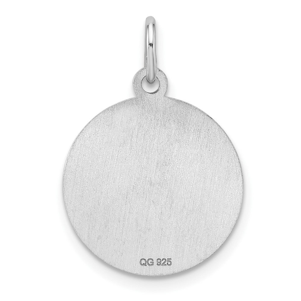 Sterling Silver Rhodium Plated Eng. Rnd Polish Front/satin Back Disc Charm